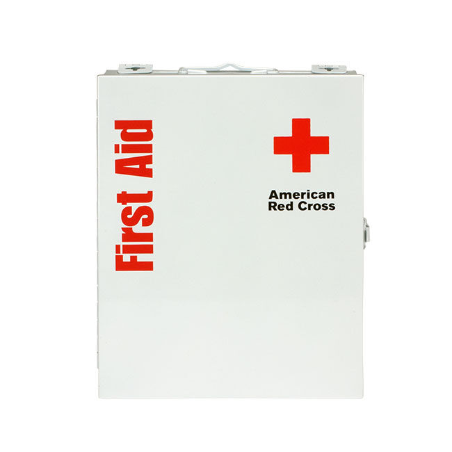 Metal cabinet of the Medium 25-Person Workplace ANSI A+ First Aid Kit - front, straight on view.