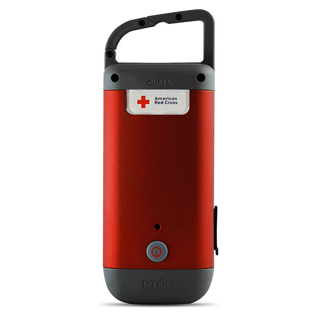 Hand Crank Flashlight and Smartphone Charger - front view with American Red Cross logo and power button.