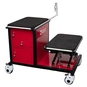 Red Cross CPR Training Cart with two platforms, cabinets and tablet holder.