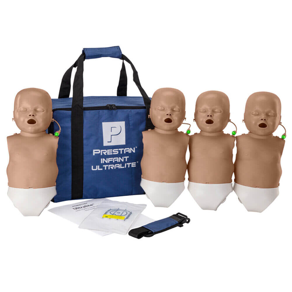 Prestan Ultralite Infant Manikins with CPR Monitors - (4-Pack), Brown Skin.