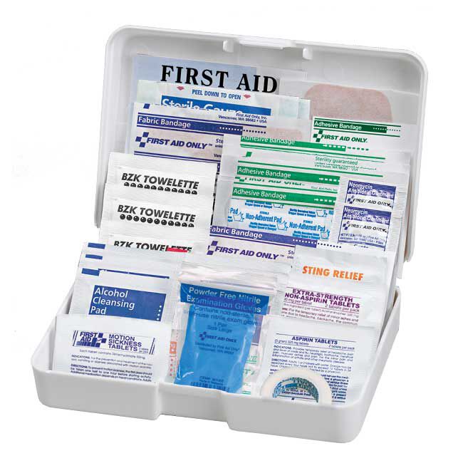 American Red Cross 40-Piece Auto First Aid Kit - open case with contents displayed.