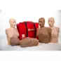 Prestan Professional Adult Female CPR Feedback Manikins, 2 with Brown Skin and 2 with Tan Skin, and Red Cross Carrying Case.