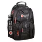 American Red Cross Black Backpack with a Red Cross branded water bottle in the side pocket.