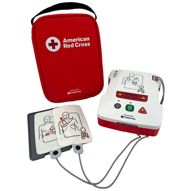 American Red Cross Prestan AED Trainer and an American Red Cross carrying case.