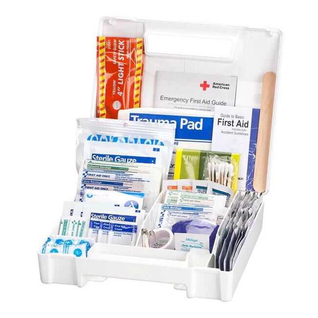 Deluxe 137-Piece Auto First Aid Kit - open case with contents displayed.