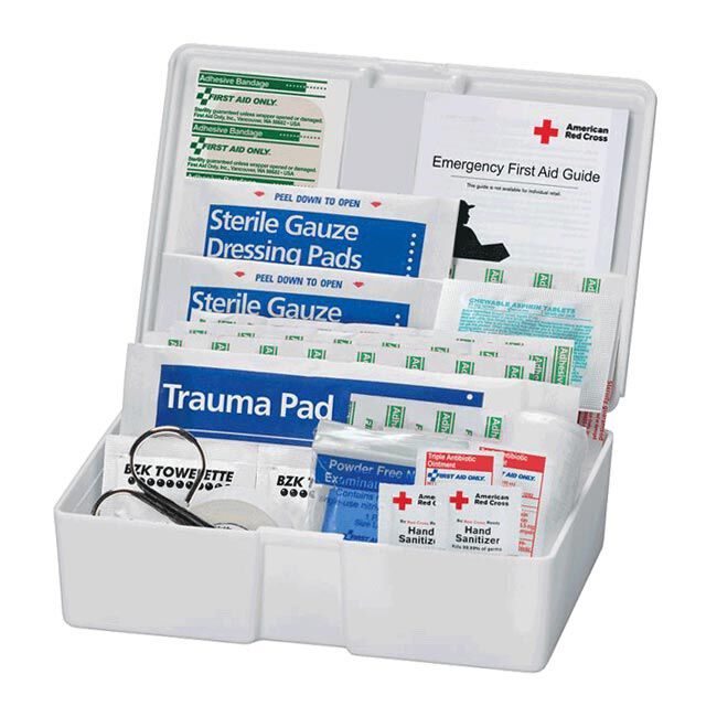 Red Cross 42-Piece Personal First Aid Kit - open case with contents displayed.