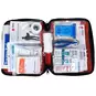 Deluxe Family First Aid Kit, Open, with Bandages, Tweezers, Gauze, Gloves, First Aid Guide, Cleaning Wipes, and More Inside the Case.