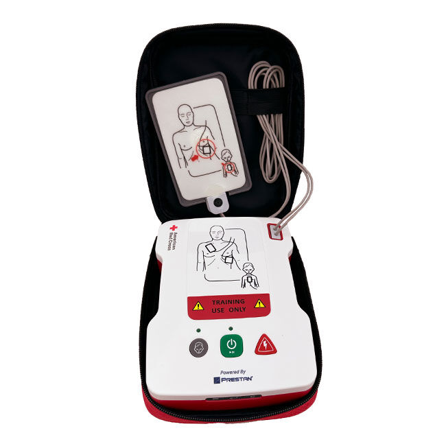 American Red Cross Prestan AED Trainer inside the case.