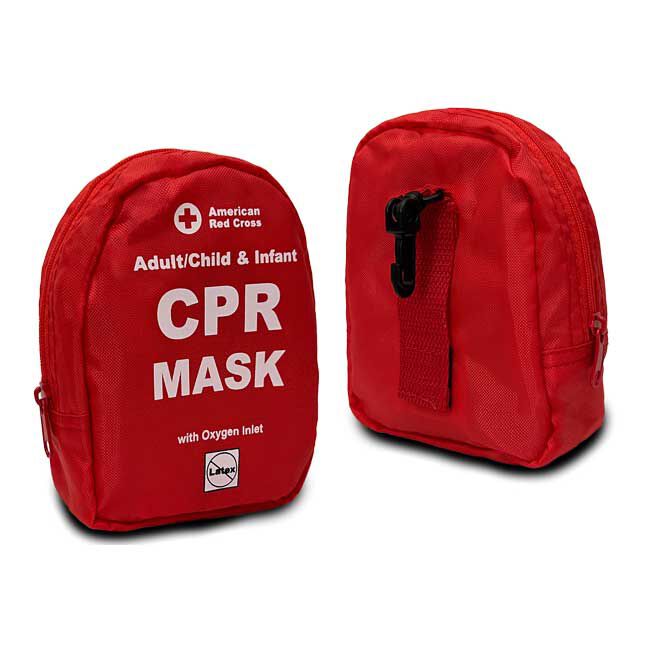 Soft Case for the Adult/Child CPR Mask with O2 Inlet and Infant CPR Mask - front and back view side by side.