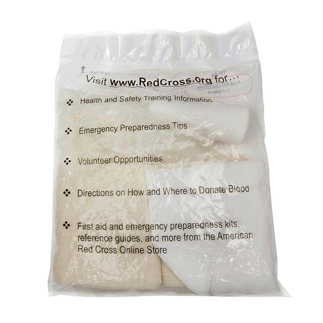 First Aid Student Training Kit packaging - back view, showing the Red Cross website URL and a list of resources available on the website.