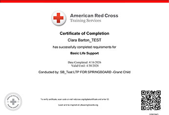BLS Certificate of Completion from the American Red Cross